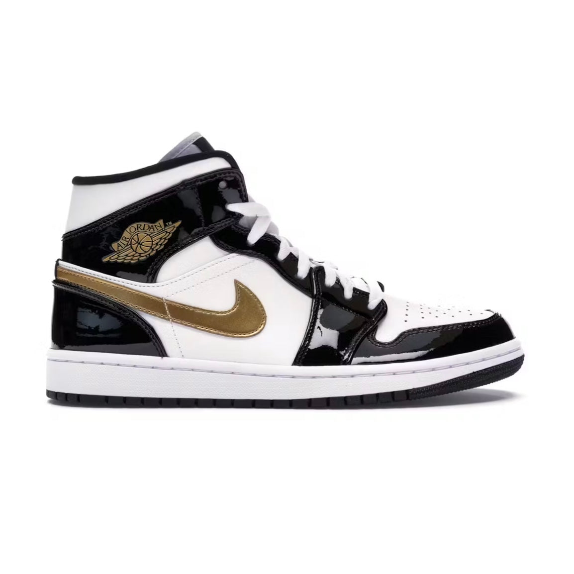 Jordan 1 Mid “Patent Black Metallic Gold”
