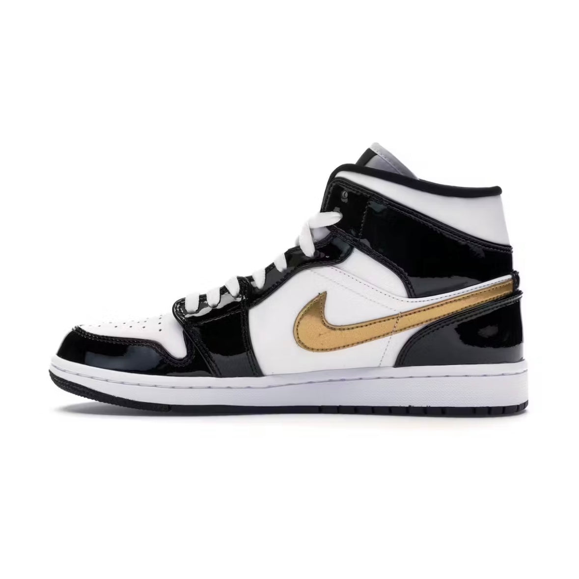 Jordan 1 Mid “Patent Black Metallic Gold”